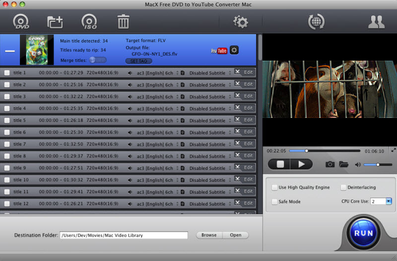 MacX Free DVD to YouTube Converter Mac