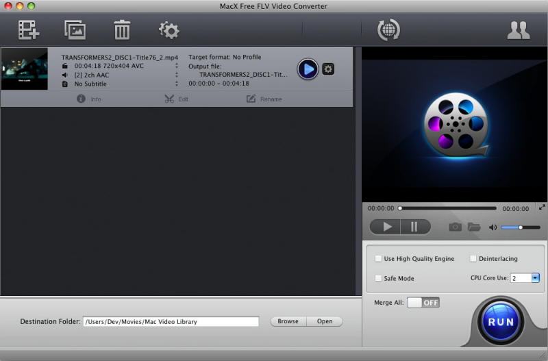 MacX Free FLV Video Converter is a 100% free FLV video converter for Mac to convert almost all HD and SD video formats to YouTube, AVI and Music for free on Mac OS X with high converting speed and int...