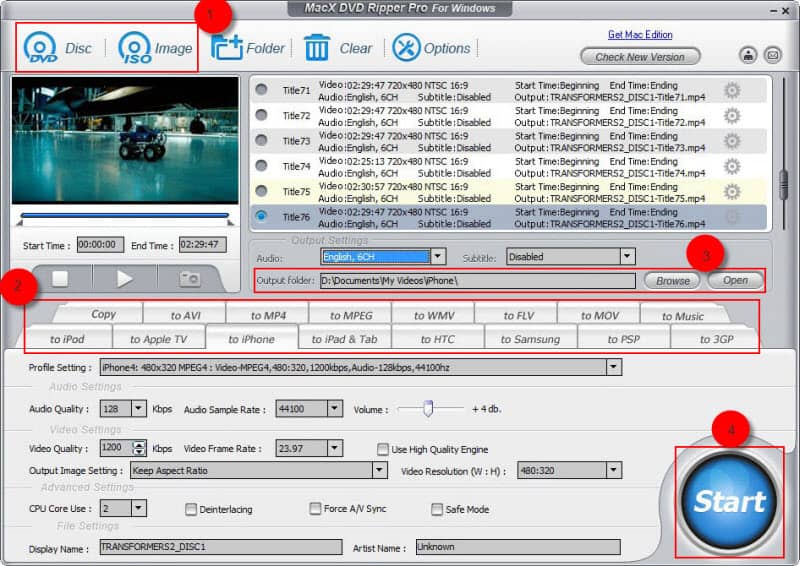 Rip DVD to MP4, MOV, FLV, iPhone, iPod