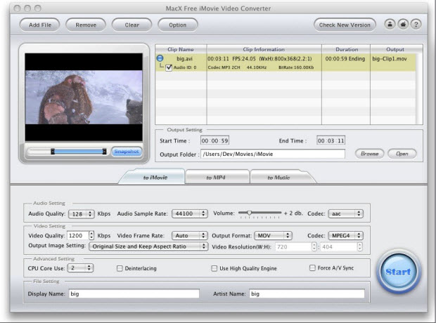 MacX Free iMovie Video Converter