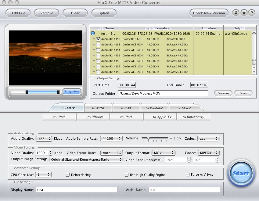 Screenshot of MacX Free M2TS Video Converter MacX Free M2TS Video Converter screenshot