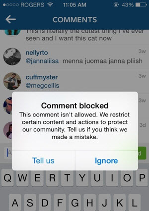 Instagram blocked comment