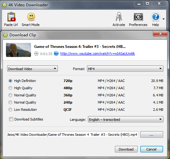 4K YouTube video download