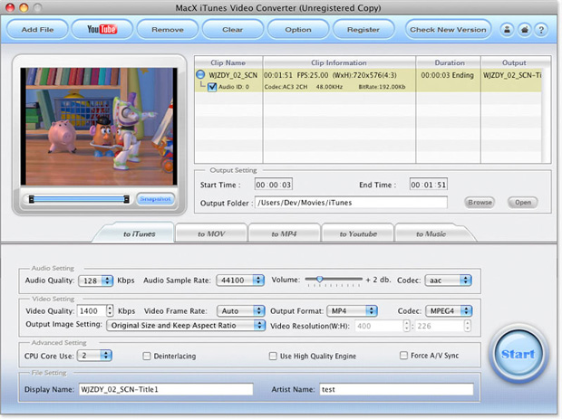 MacX iTunes Video Converter Screenshot
