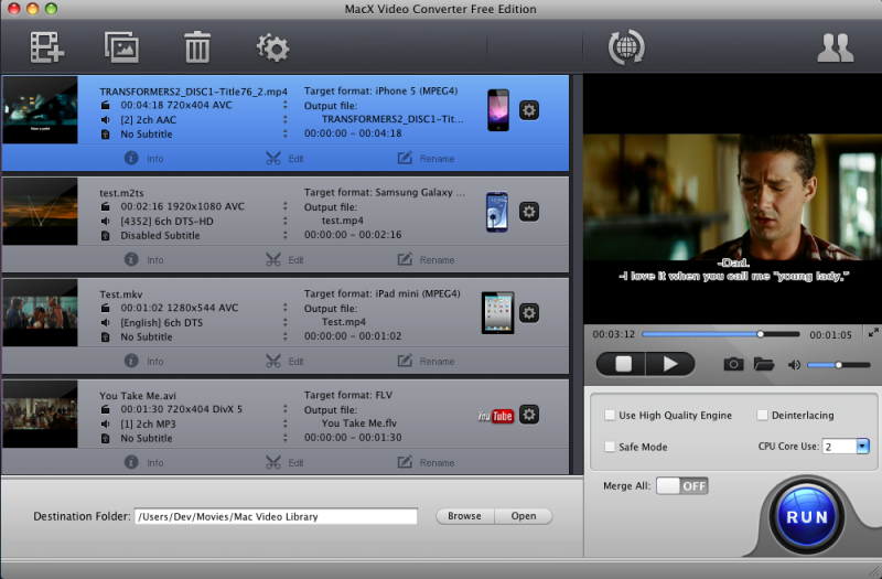 MacX Video Converter Free Edition freeware screenshot