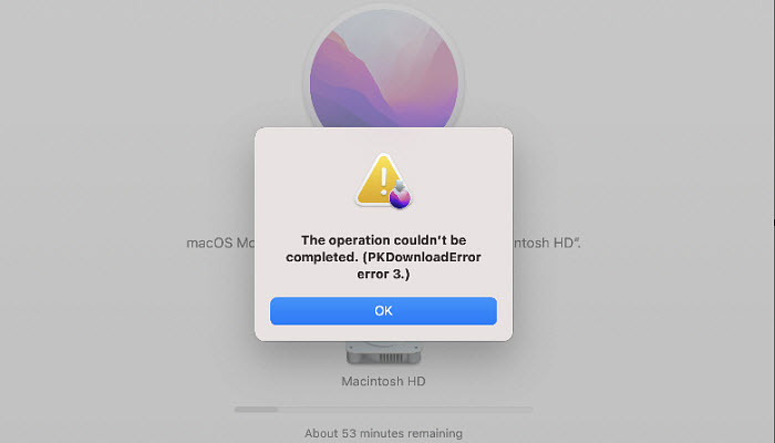 macOS 13 Ventura installation failed pkdownloaderror