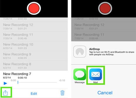 sync iPhone voice memos with Share button