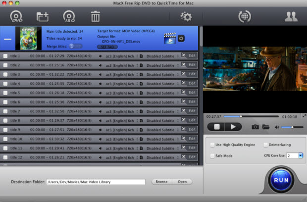 MacX Free Rip DVD to QuickTime for Mac 4.2.0 full