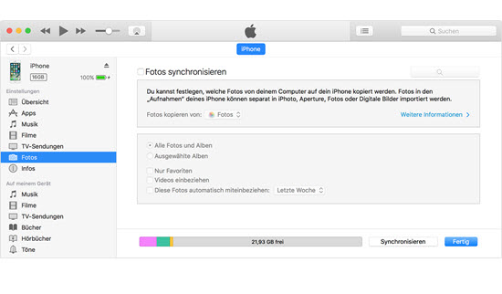 Fotos von Mac auf iPhone übertragen mit iTunes