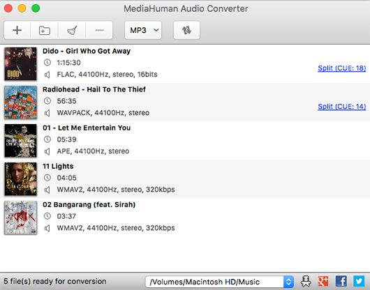 MediaHuman Audio Converterに.flac音楽ファイルを読み込み