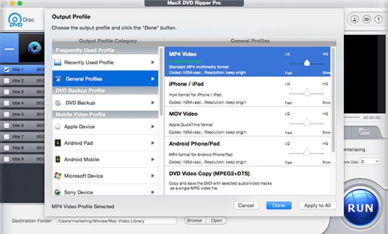 Select output format