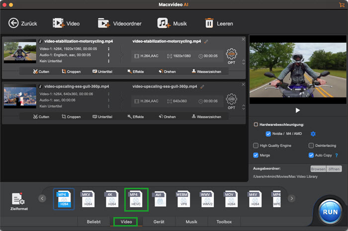 Gemeinsame Einstellungen von Macxvideo AI