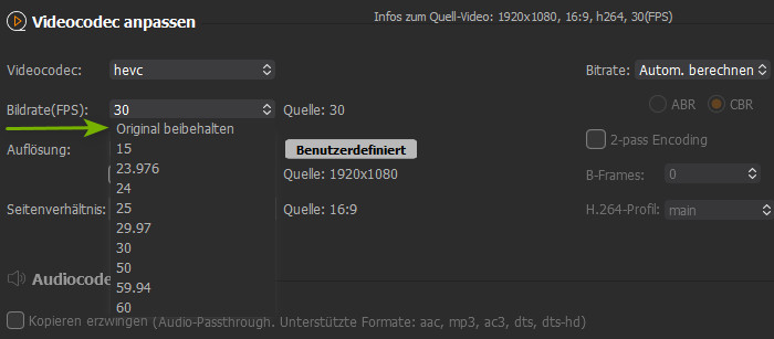 Gemeinsame Einstellungen von Macxvideo AI