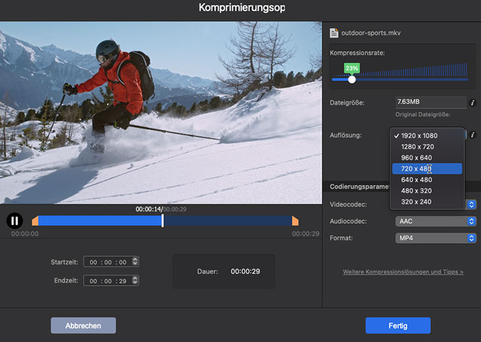 Macxvideo AI - niedrigere Auflösung zur Videokomprimierung