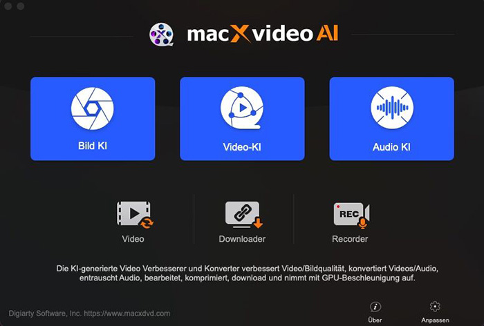 Hauptbenutzeroberfläche von Macxvideo AI