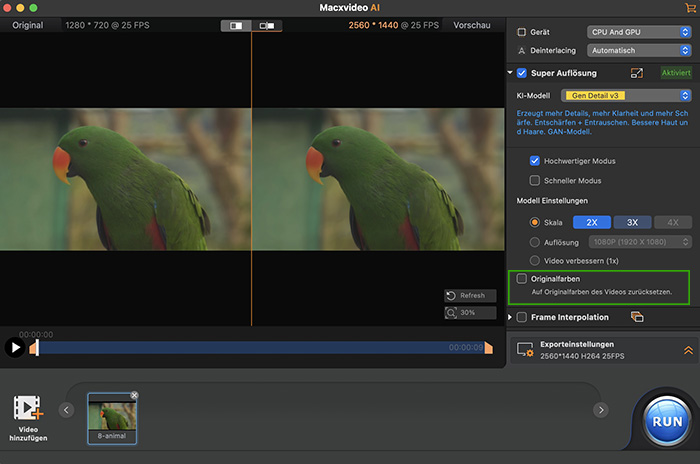 Macxvideo Originalfarben beibehalten