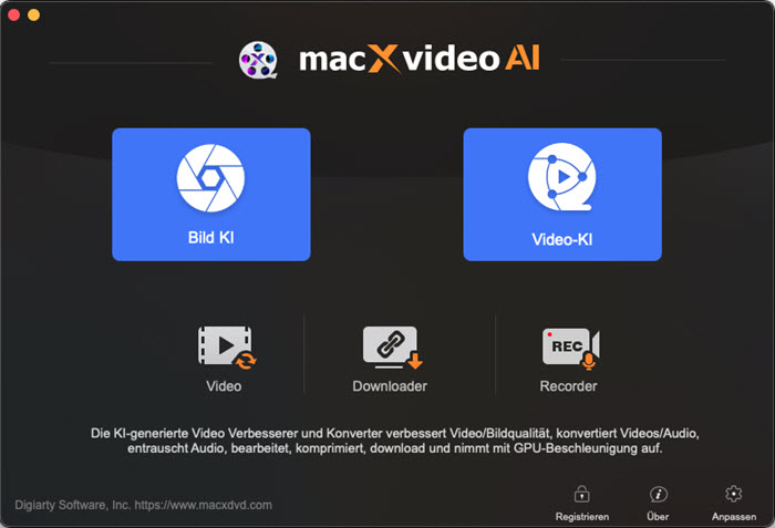 Hauptbenutzeroberfläche von Macxvideo AI