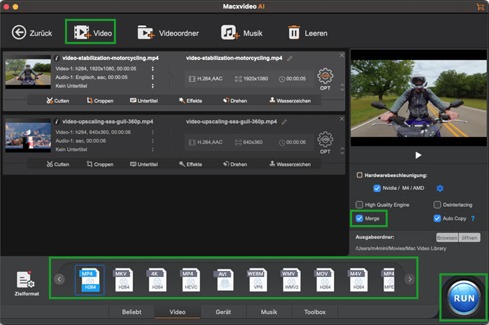 Videoclips mit Macxvideo AI zusammenführen