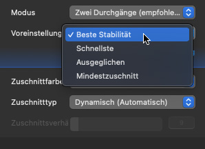 Zuschneidetyp für Stabilisierung