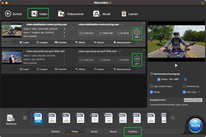 Videoclips mit Macxvideo AI zuschneiden und zusammenführen