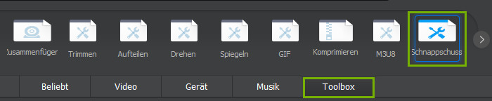 Video hinzufügen und ToolBox und Schnappschuss klicken