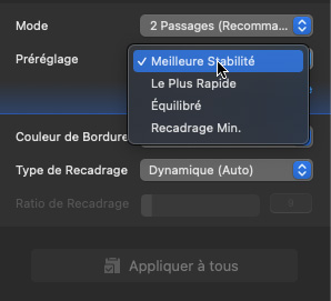 préréglages de stabilisation