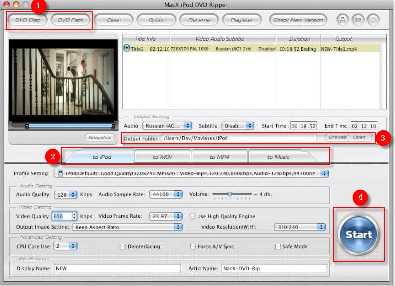 Rip DVD to iPod MP4 MOV on Mac with MacX iPod DVD Ripper