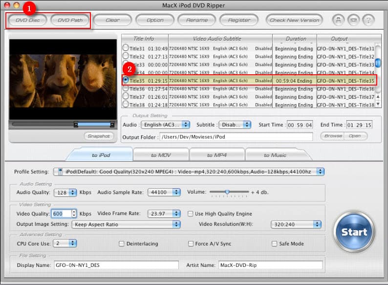 Convert copy-protected DVD with MacX iPod DVD Ripper
