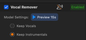 Enable Vocal Remover and select mode