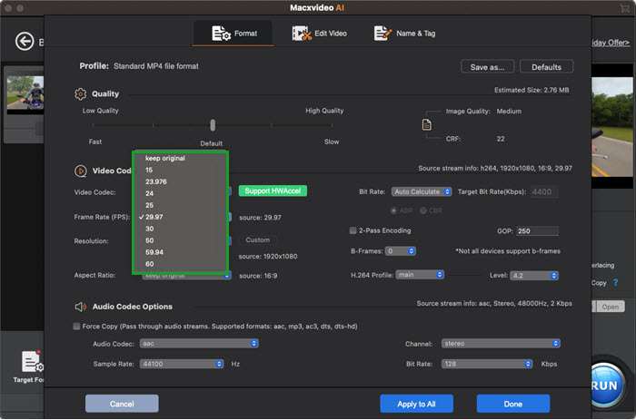 Macxvideo AI Common Settings -fps