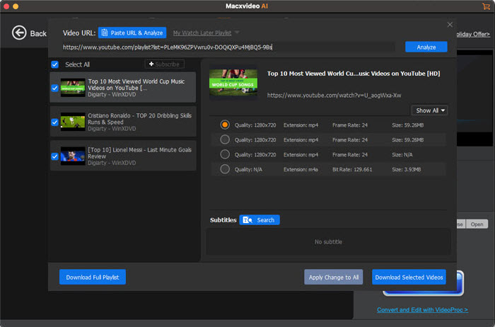 select playlist videos to download