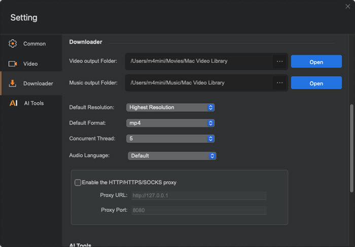 Macxvideo AI Downloader Settings
