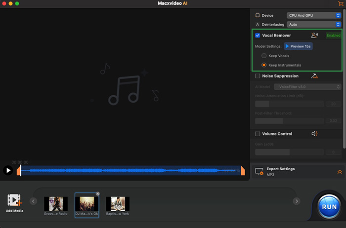 Preview AI vocal removal