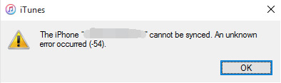 iTunes error 54