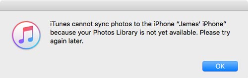 iTunes cannot sync photos to iPhone