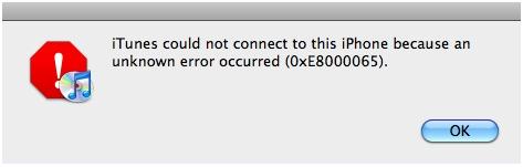 iTunes error 0xe8000065