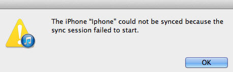 iPhone sync session failed to start