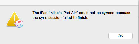 iPhone sync session failed to finish