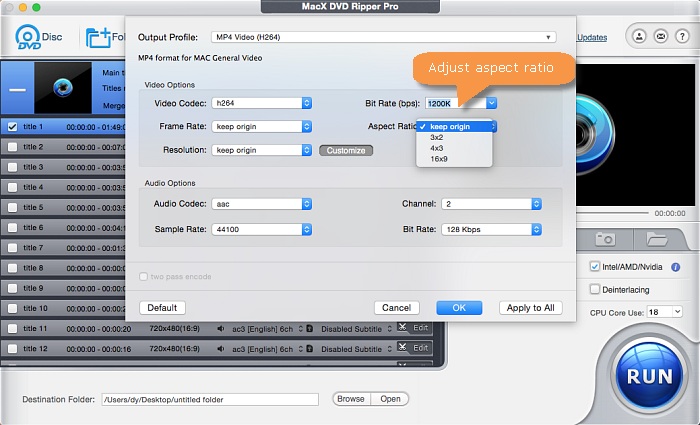 adjust parameters in macx dvd ripper pro