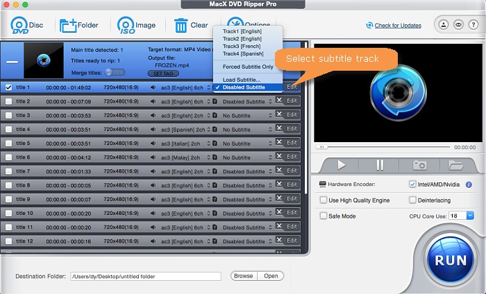 choose subtitle with macx dvd ripper pro