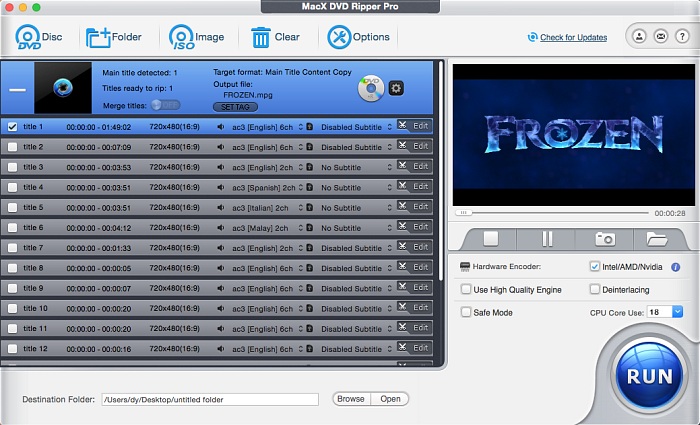 Inizia a convertire DVD su disco rigido Mac