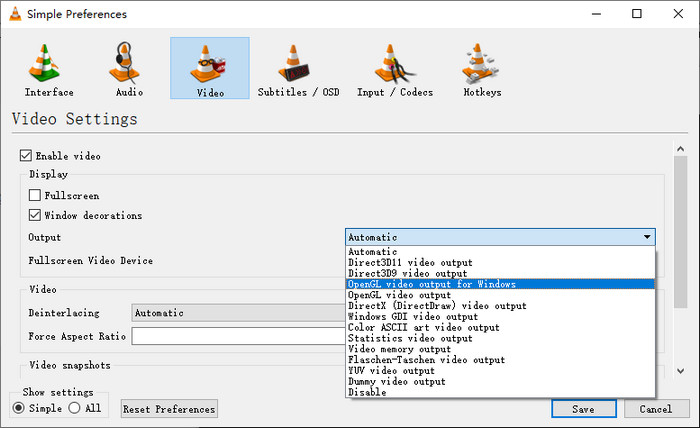 Change video output to fix VLC 4k stuttering
