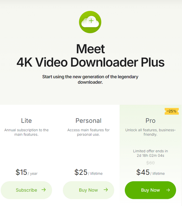 Choose a license for 4K Video Downloader Plus