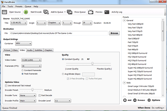 Handbrake rip DVD to MKV