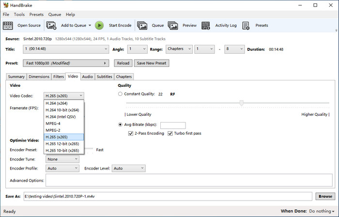 Free H.265(x265) converter - HandBrake