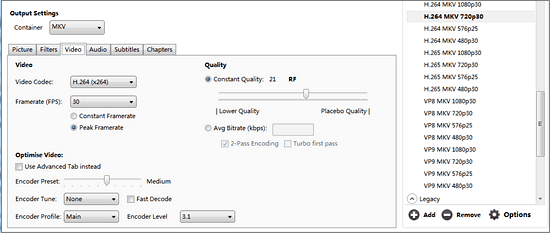 Handbrake DVD to MKV setting