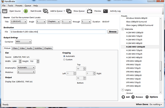 H.265 Encoder with Handbrake