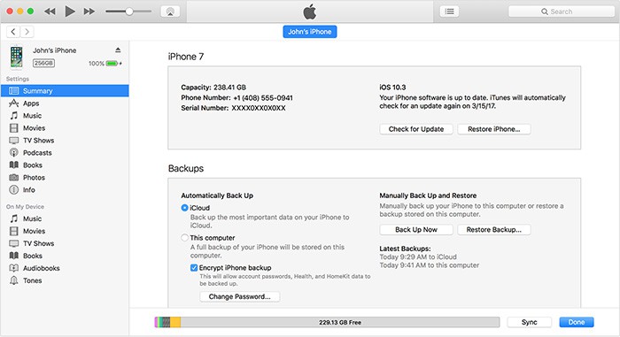 backup iphone via iTunes