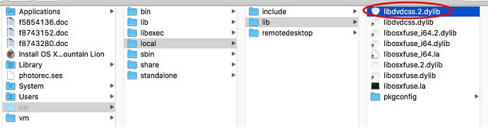 Folder do zainstalowania libdvdcss na komputerze Mac