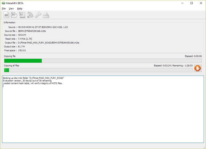 rip DVD to MKV using makemkv